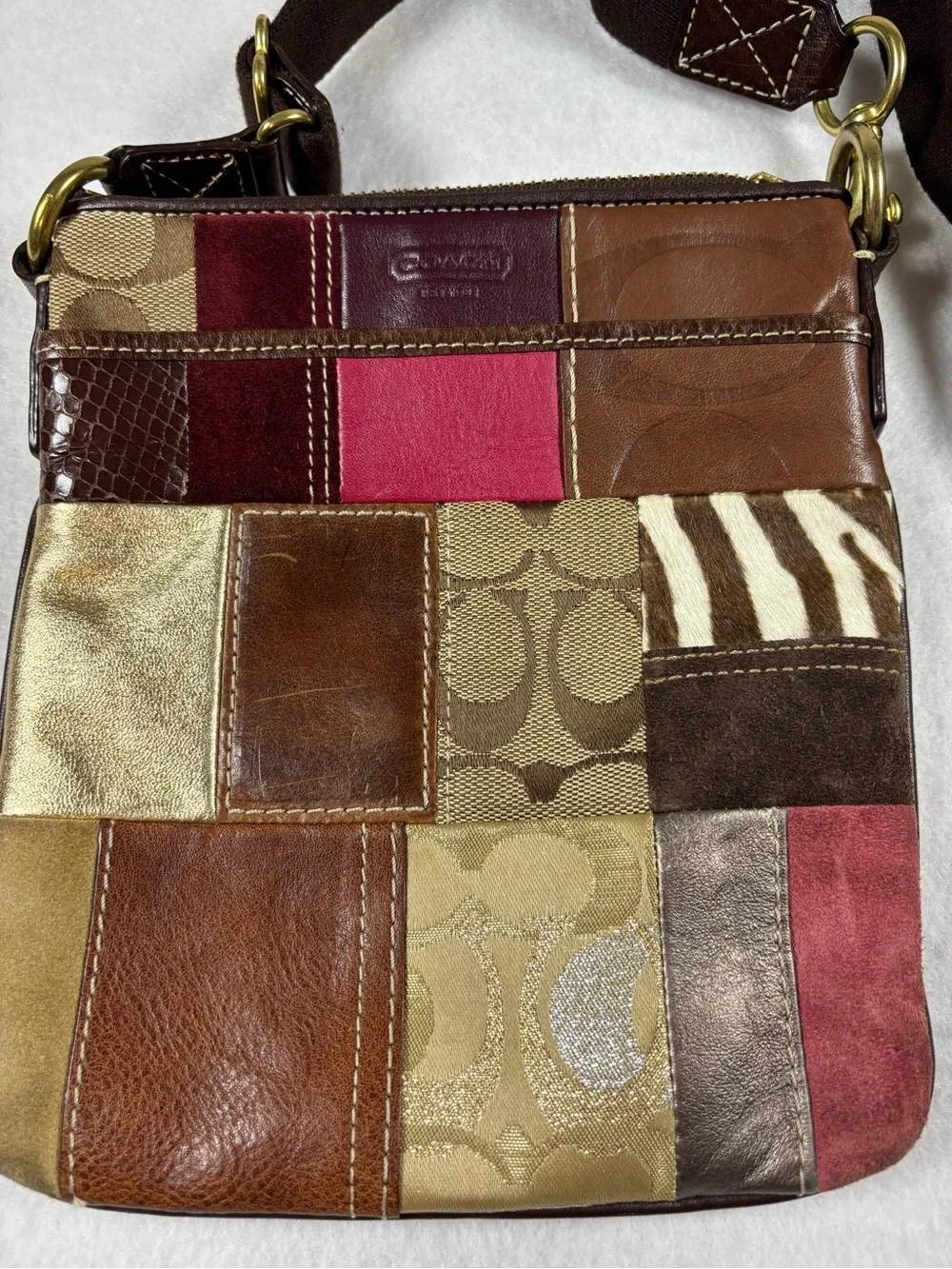 Coach Patchwork Crossbody Bag Leather Suede  Signature Style Y2K Purse